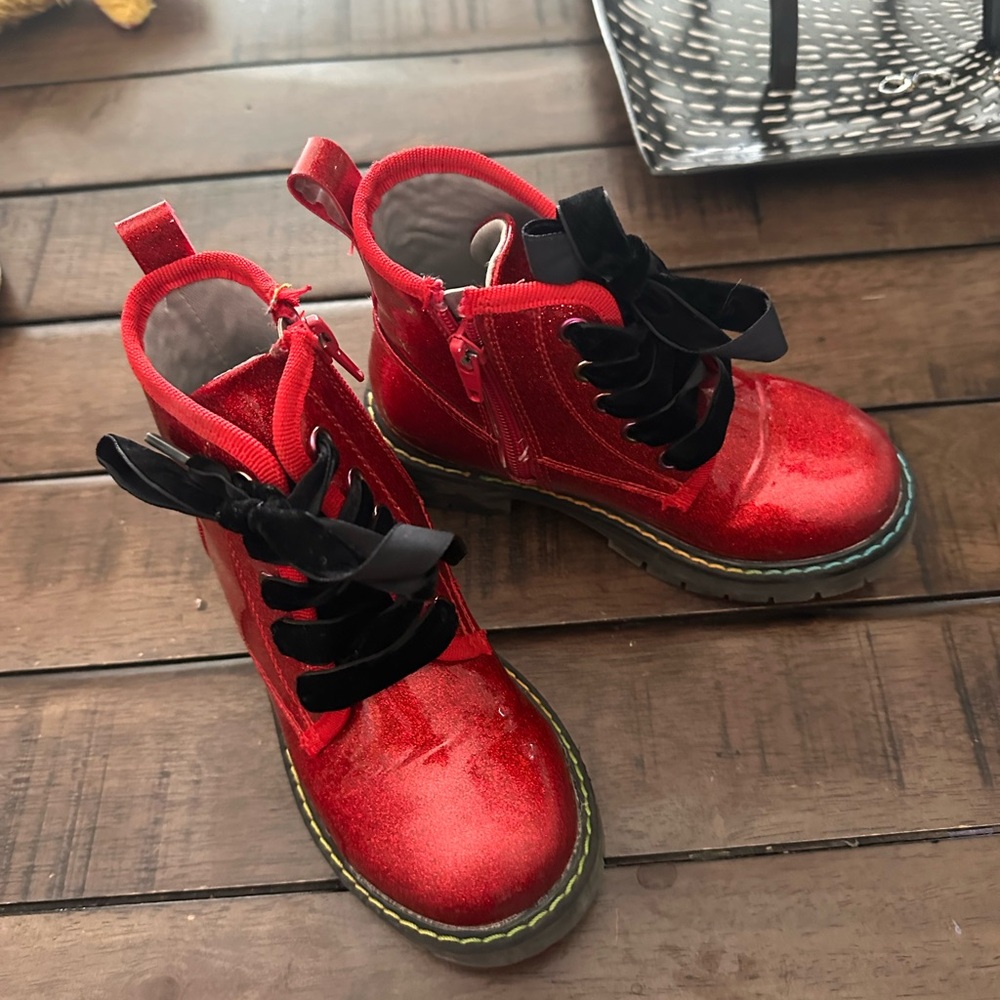 Kids Red Sparkle Ankle Boots - 11T